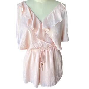 NWT ~ NAKED ZEBRA Pink Ruffled Open Sleeves Romper Short Jumpsuit ~ Women's MED